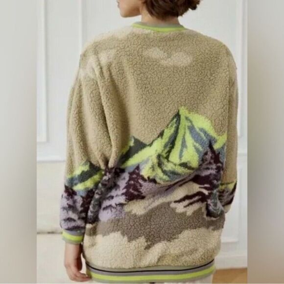 UO Out From Under Sherpa Sweatshirt Landscape Mountain Sherpa Crew Multicolor S - Picture 4 of 13